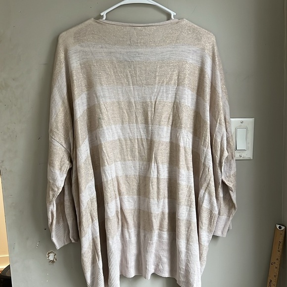 Chico's size 3 gold beige striped sweater zip sides - Picture 5 of 8